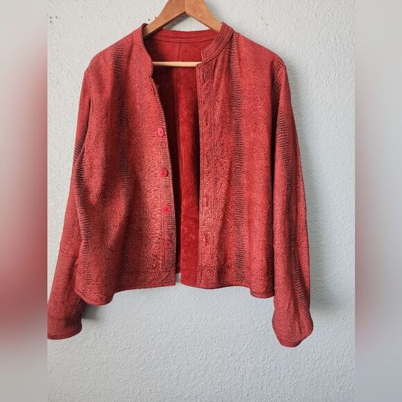David Dart Suede Leather Reversible Red Button-Up Suede Jacket - Picture 4 of 11